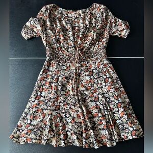 Free People Black and Cream Floral Mini Dress